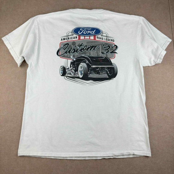 Y2K Ford T-Shirt‎ Men L White Hot Rod American Road Legend Car Graphic Tee - Picture 3 of 7